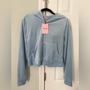 Juicy Couture Velour Bling Tracksuit Hoodie Pants Frosted Blue Velvet Size M NWT